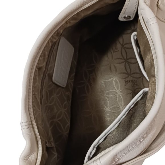 Fossil Pebbled White Leather Hobo Tote Shoulder Bag - Picture 10 of 14